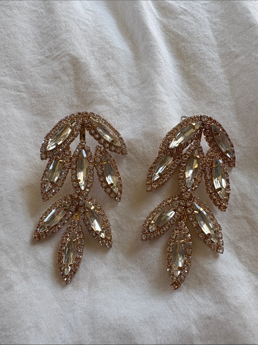 Christian Siriano Rose Gold Crystal Leaf Drop Statement Earrings